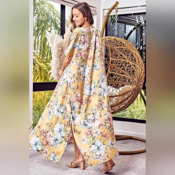 BiBi Floral Side Slit Longline Cardigan - Picture 4 of 5